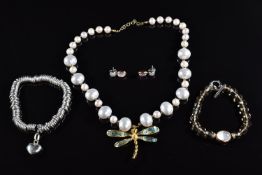Links of London bracelet, Ti Sento earrings and bracelet and a faux pearl and silver necklace