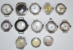Eleven silver and similar wristwatches including military trench style examples, Services, Medana