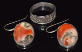 Victorian silver 'Astore' ring by Tennent & Co, Birmingham 1889 and a pair of silver earrings set