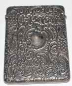 Edward VII hallmarked silver card case with embossed decoration, London 1903, maker Horace