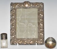 Art Nouveau hallmarked silver photograph frame, to suit 4 x 4 inch photo, with embossed foliate