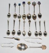 Hallmarked silver cutlery including teaspoons, sugar tongs and collector's spoons, weight 205g all