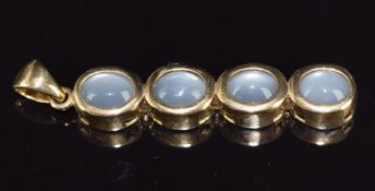 A 9ct gold pendant set with four moonstone cabochons, 4.5cm, 5.6g
