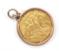 George V 1912 gold half sovereign, in mount