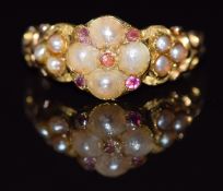 Victorian ring set with split pearls, seed pearls and paste, 2.6g, size N