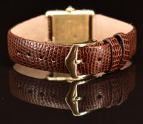 Must de Cartier silver gilt ladies wristwatch with tri-colour dial, blued hands, sapphire set