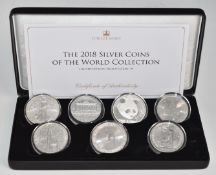Jubilee Mint 2018 Silver Coins of the World seven coin collection, in deluxe case with certificate