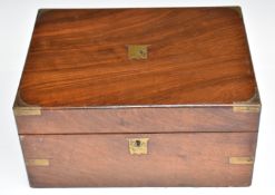 19thC brass bound and inlaid mahogany writing slope, width 30cm