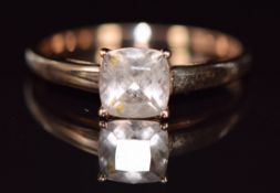 A gold ring set with a cushion cut morganite, 2.4g, size W