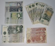 A collection of UK banknotes including six consecutive J B Page £1 notes, a trio, five Somerset £1