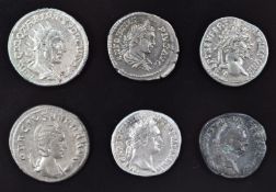 A collection of six Roman Imperial silver Denarius to include Vespasian 77-8AD, Domitian 90AD