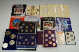 Royal Mint coin sets, mostly presentation pack examples, mainly 1980s, some cased