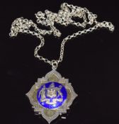 Scottish silver pendant set with blue enamel, depicting Edinburgh crest and 'Nisi Dominus