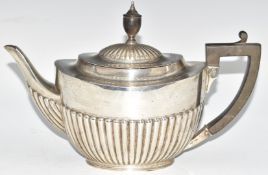George V hallmarked silver teapot with reeded decoration, London 1914, maker William Hutton & Sons