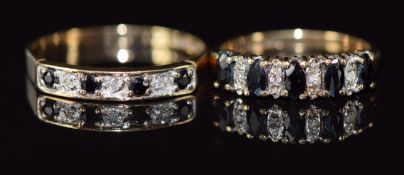 Two 9ct gold rings set with sapphires and diamonds, 2.7g, size G/H & L