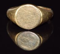 Art Deco 18ct gold signet ring, Birmingham 1924, 6.1g, size O