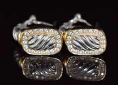 A pair of 14k gold bi-coloured earrings set with diamonds, 9.7g, 1.5cm