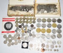 A quantity of UK and overseas coinage to include single metal £2 coins, modern crowns etc