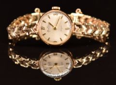 Bentina Star 9ct gold ladies wristwatch with gold hands and hour markers and silver dial, on 9ct