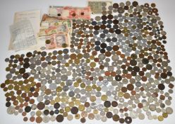 A collection of world coinage and banknotes, 18thC onwards, includes some silver content and Roman