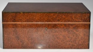 Burr wood cigar humidor box with chrome fittings, width 32.5cm