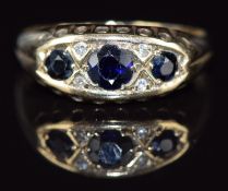 A 9ct gold ring set with sapphires and diamonds, 1.8g, size N