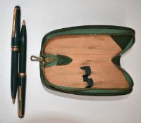 Mont Blanc pen and pencil set in green case, length of case 14.5cm