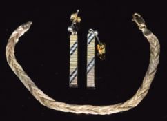 A 9ct gold plaited bracelet and a pair of 9ct gold earrings, 6g