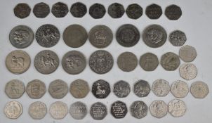 A collection of 'collectable' 50p coins including Paddington Bear, Beatrix Potter, Diversity of
