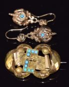 Victorian buckle brooch set with turquoise and faceted decoration (3.5cm) and a pair of Victorian