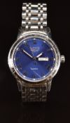 Lige gentleman's wristwatch with day and date aperture, luminous hands, Roman numerals, blue dial,