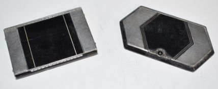 Two hallmarked silver Art Deco compacts, one set with marcasite, one with import marks for London