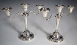 Pair of Elkington & Co. hallmarked silver three branch candelabra with detachable branches