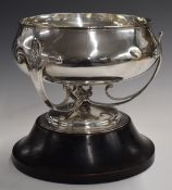 Hukin & Heath Arts & Crafts or Art Nouveau hallmarked silver rose bowl, raised on three scrolling