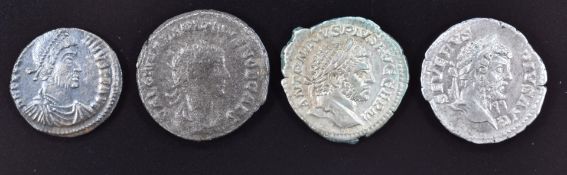 Four Roman Imperial silver coins comprising Septimus Severus Denarius Rome 209AD, NEF, Caracalla