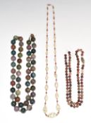 Egyptian glass beaded necklace and two agate necklaces