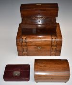 A collection of 19thC boxes including inlaid, rosewood, leather jewellery box etc, largest W30 x D22