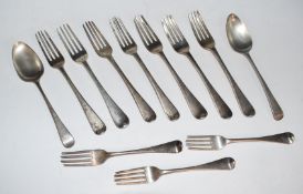 Georgian hallmarked silver Old English pattern cutlery comprising seven dinner forks, length 20cm,