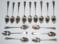 Fifteen various Georgian Old English pattern hallmarked silver teaspoons including Newcastle and