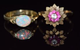 A 9ct gold ring set with cubic zirconia and synthetic rubies and 14ct gold ring set with synthetic