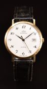 Marvin 9ct gold gentleman's wristwatch with date aperture, black hands and Arabic numerals, white