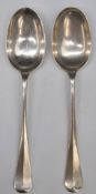 Pair of George VI hallmarked silver Hanoverian rat tail pattern table spoons, Sheffield 1937,