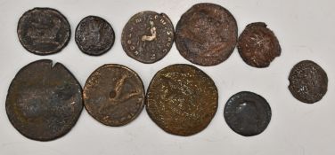 Ten unresearched bronze / copper Roman coins, largest 30mm, smallest 17mm