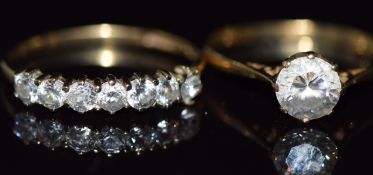 Two 9ct gold rings set with cubic zirconia, 2.3g, size K & M