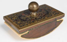 Boulle desk blotter with red tortoiseshell and brass fretwork decoration, length 12cm