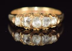 Victorian 18ct gold ring set with five rose cut diamonds, Birmingham 1877, 3.1g, size M