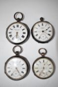Four hallmarked silver open faced pocket watches comprising Edward Sweeney and Fattorini & Sons both