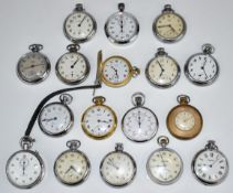 Seventeen various pocket and stopwatches including Omega, CWC, Smiths, Services, Ingersoll,