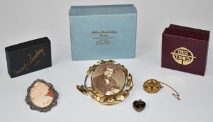 Large Victorian pinchbeck swivel brooch, cameo brooch, Victorian mourning locket and rolled gold