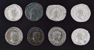 Eight Roman Imperial Antoninianus coins comprising Herrenia Etruscilla, GVF, Elagabalus 219AD,